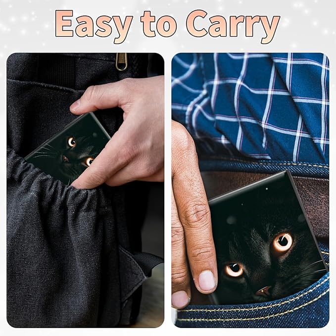 BWEGRHE Slim Credit Card Holder, Black Cat Glitter RFID Blocking Metal Wallet for Men & Women, Aluminum Minimalist Hard Case Pocket-Sized Business Cards Organizer (Fits Up to 10 Cards)