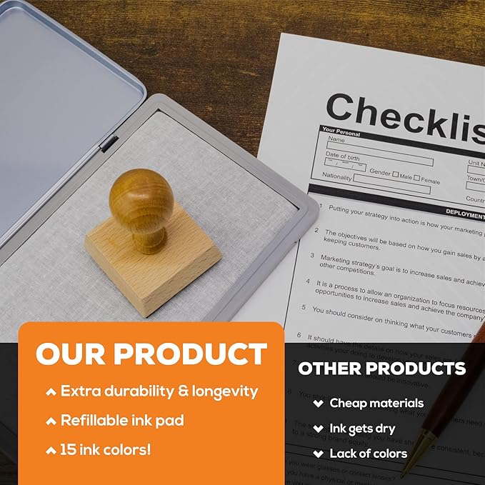 Metal Case Stamp Pad Large Size, Red Color - Size: 3" x 6" - Choose from 15 Ink Colors