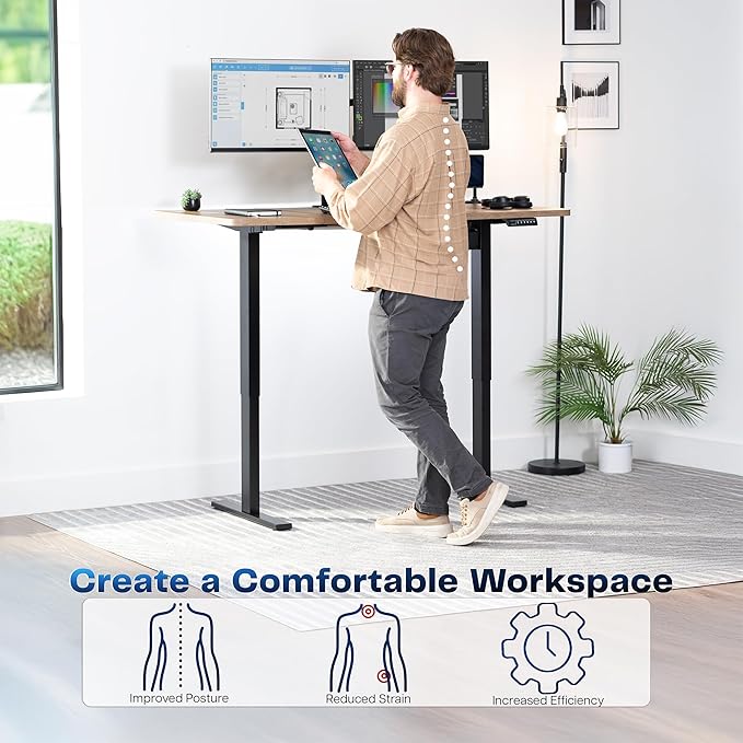 VIVO Electric 60 x 30 in Standing Desk, Memory Height Adjustment, 1B Series, Holds 220 lbs, Reclaimed Wood Top Black Frame, DESK-KIT-1B6P-30