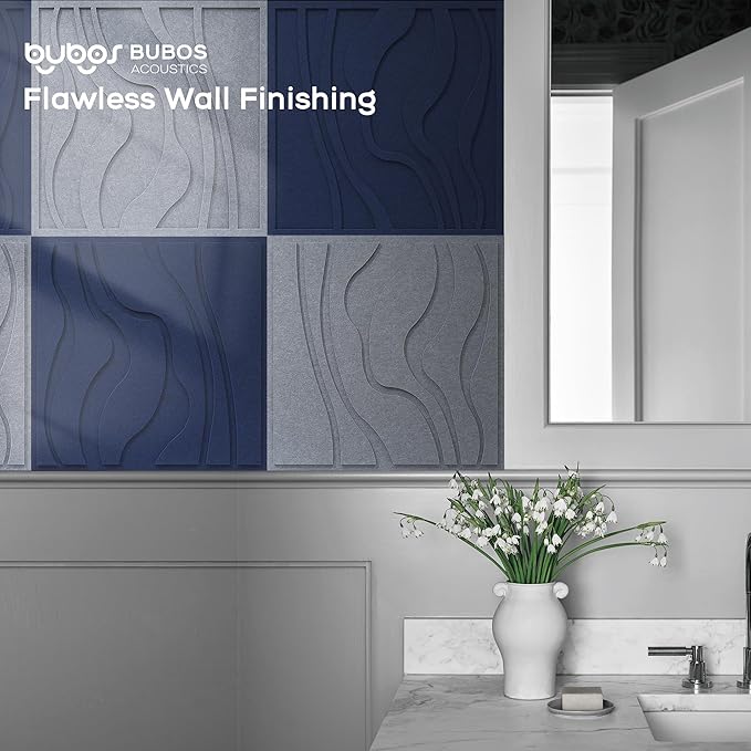 BUBOS Large Acoustic Panels, 6-Pack Soundproof Wall Panels Thickened 23.6 x 23.6 Inches, Self-Adhesive Sound Absorbing Panels Decorative for Recording Studio Office Home Theater, Navy Blue