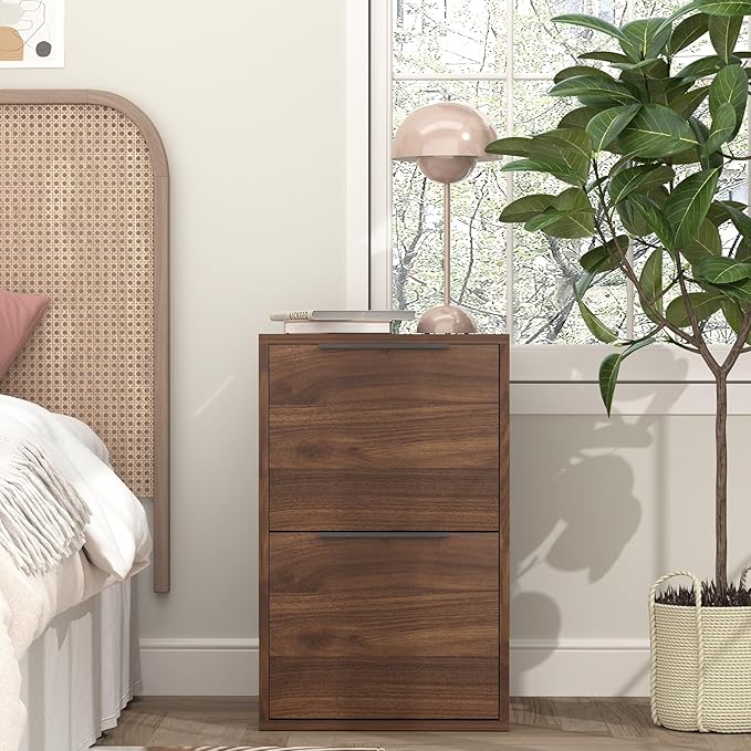 FATIGOS 2 Drawer File Cabinets, Wood File Cabinet with Hanging Bar for Letter Size, Under Desk Drawer, Small File Cabinets for Home Office, Dark Walnut