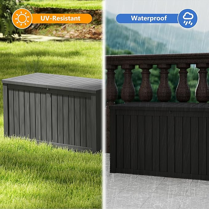 Yardgrace 180 Gallon Outdoor Storage Box Waterproof, Resin Deck Boxes with Lockable Lid & UV-Resistant for Patio, Pool, Garden Furniture Cushions & Accessories, Black