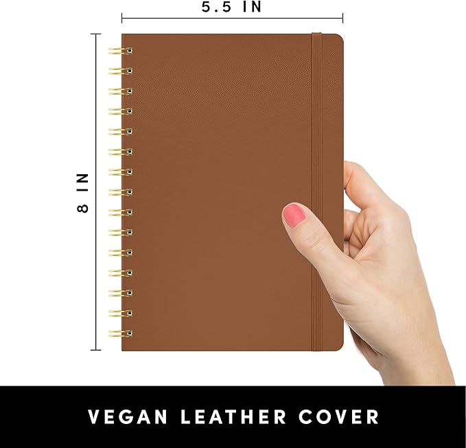 PAPERAGE Lined Spiral Journal Notebook, (Cognac), 160 Pages, Hardcover Journal for Women & Men, Medium 5.5 in x 8 in - 100 GSM, Thick Paper, Spiral Notebook for Work, School & Journaling