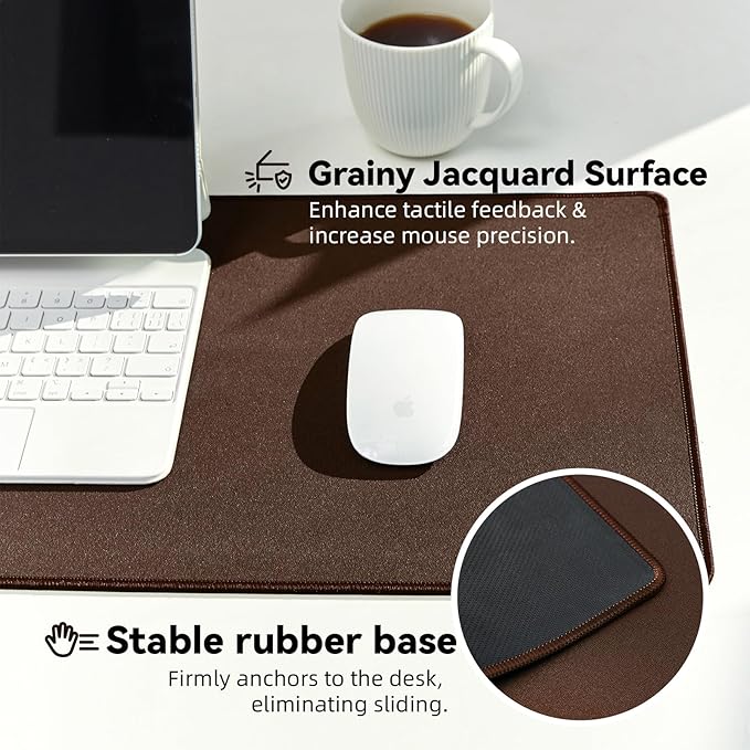Reniteco Waterproof Large Gaming Mouse Pad with Durable Stitched Edges, Non-Slip Rubber Base, Grainy Jacquard Mouse Mat Desk Pad for Home Office Gaming, 31.5''x11.8''x0.12'', Matte Brown