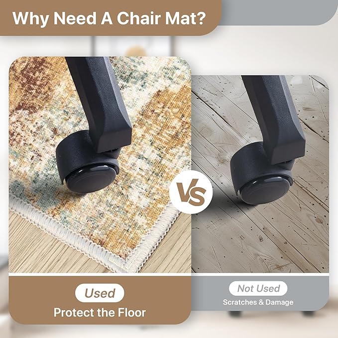 Office Chair Mat for Hardwood Tile Floor, Abstract 36"X 48" Desk Mats for Office Chair on Rolling Chairs Carpet, Desk Anti-Slip 1/5" Thick Rug for Computer Chair, Thin Low-Pile Floor Mat, Orange Sage