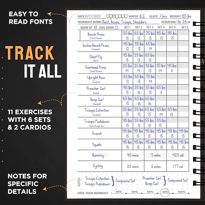 Nextnoid Hardcover Fitness Planner Workout Journal for Men & Women - A5 Sturdy Workout Book Log to Track Gym & Home Workouts - Beige