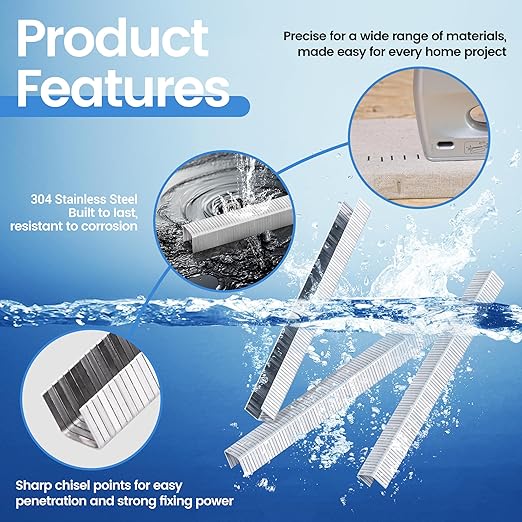 meite T-50 Stainless Steel Staples Marine, 5/16 Inch Heavy Duty Staples for Staple Gun - 20 Gauge 3/8 Inch Crown T-50 Upholstery Staple for Salt Water, Marine Applications (5 Packs)