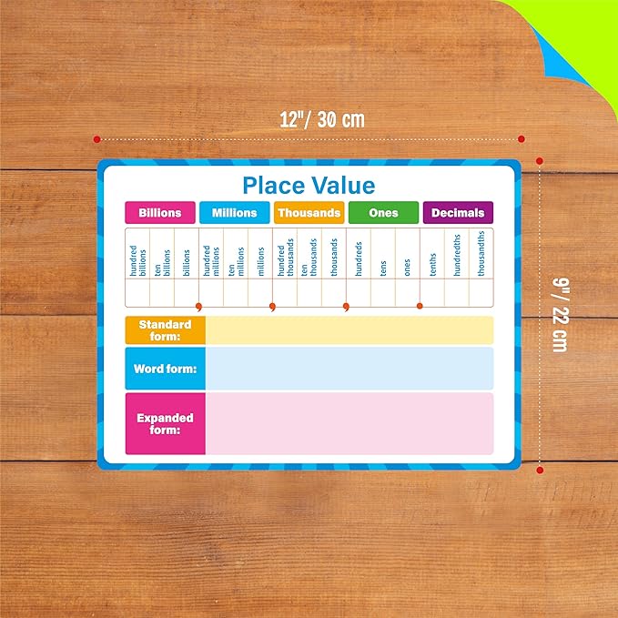8 Packs Place Value Whiteboards, Double Sided Dry Erase Card Writable and Erasable Math Learning White Board for Kids, Students, Classroom and Home (Each Measures 12” x 9”)