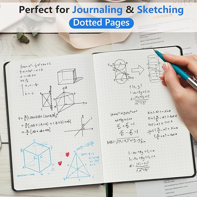 PERCUN Dotted Journal Notebook for Men & Women, 160 Pages Dot Grid notebook for Note Taking, Bullet Journaling Notebook for Work, School, Travel, Writing, A5 Hardcover 5.9" x 8.5" (Black)