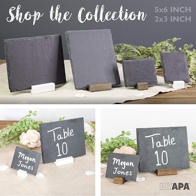 Ilyapa Mini Chalkboard Signs with Stand, 8 Pack - Rustic 5x6 Inch Small Slate Tabletop Chalk Boards with Wood Stands Set, Food Signs for Buffet Table