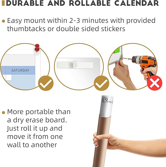 CLEVER CLEAN Large Dry Erase Wall Calendar - 48"x58" 12-month 2026 Undated Yearly Calendar for Home, Office, School Projects - Jumbo Laminated Task Organizer