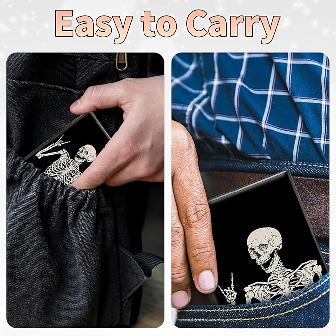 BWEGRHE Slim Credit Card Holder, Skull Skeleton RFID Blocking Metal Wallet for Men & Women, Aluminum Minimalist Hard Case Pocket-Sized Business Cards Organizer (Fits Up to 10 Cards)