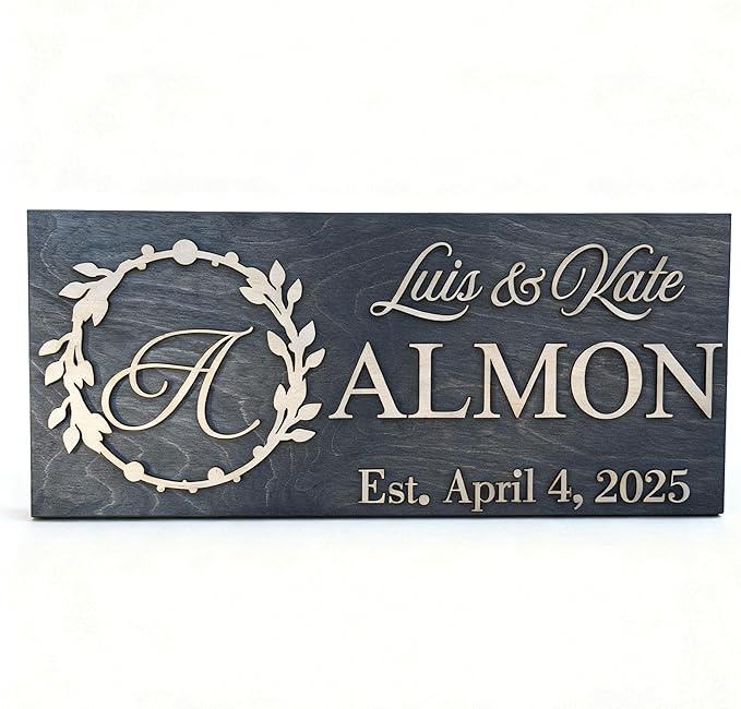 Custom Family Name Sign | Personalized Wooden Wedding Gift | Rustic Last Name Wood Plaque | Established Date Sign |Аnniversаrу (Almon Style)