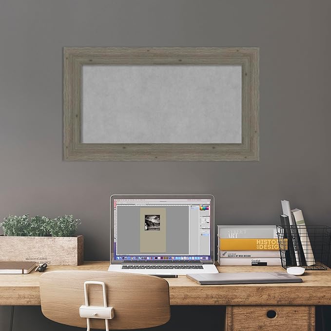 Amanti Art Grey Framed Magnetic Board 17x29 Small Vision Board for use with Magnets, 100% Metal Sheet to Display Items as Office Decor or for Home Organization in mudroom, Kitchen or Kids Room