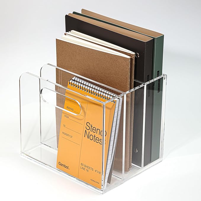 AIDIMOO Acrylic Magazine File Holder, 3 Vertical Compartments Desk Document Sorter Organizer, Clear Folder Rack Binder for Office/Documents/Classroom, for Home, Tablet, Magazines, Books & Accessories