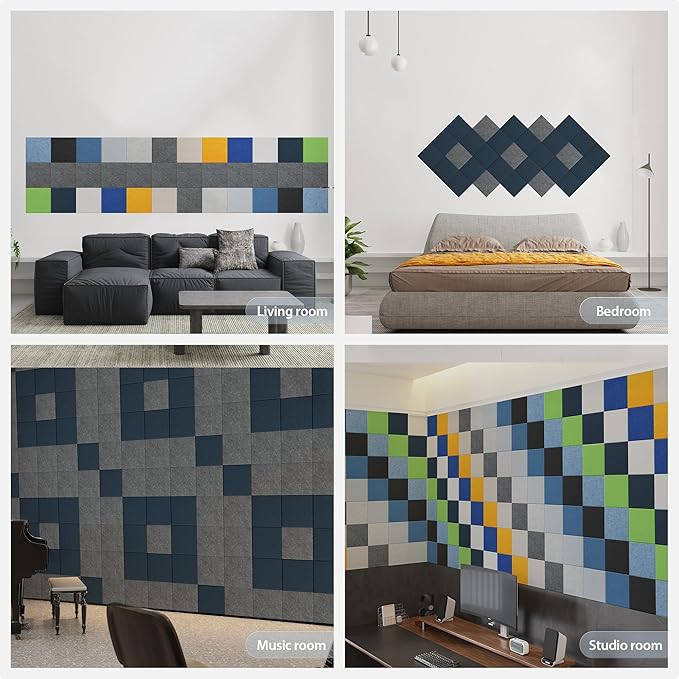 Amantech 12 Pack Acoustic Panels Self Adhesive Sound Proof Foam, High Density Sound Acoustic Panel, 12X12X0.4 Inch Square Panels in Home, Office, Reccording Room, Studio,and more(Moonlight Grey)
