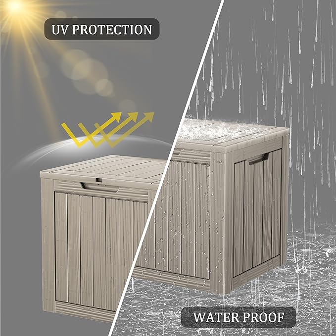 PATIOEASY Outdoor Storage Box 30GAL Waterproof Resin Deck Box,UV-Resistant Lockable Package Delivery Bin for Garden Tools,Small Patio Outside Cushions,Pool Accessories Supplies,Chest,Furniture,Brown