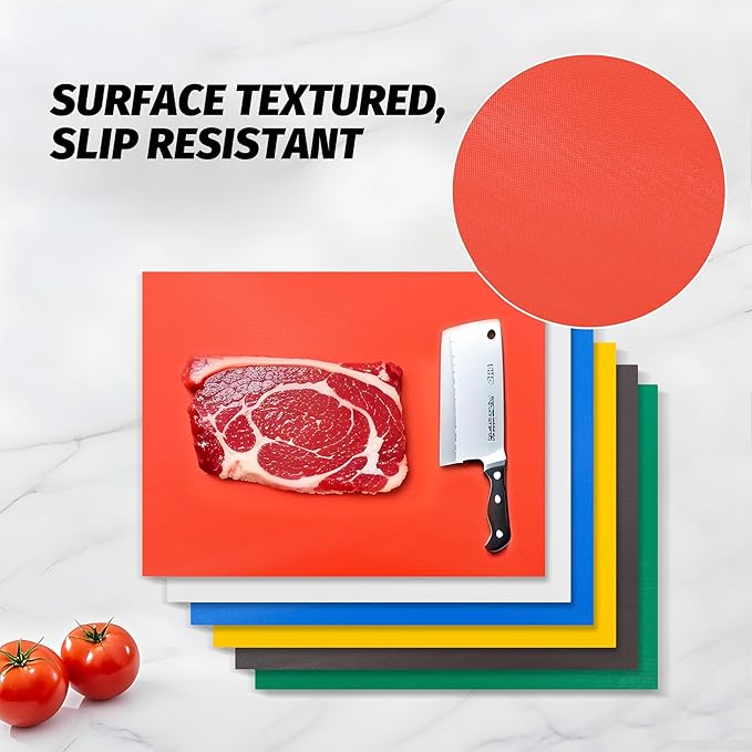 CMI Commercial Grade Cutting Board for Kitchens,Cutting Board Set,Plastic Chopping Board,18 x 12 x 1/2 Inch, Multi-Color 6 of Pack Set,NSF Certified,for Vegetable Meat or Cheese