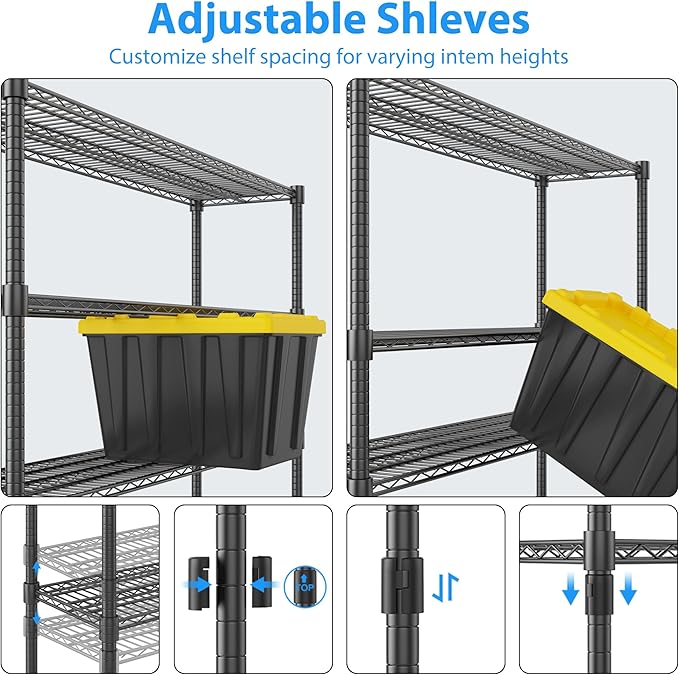 Homdox 5 Tier Heavy Duty Metal Wire Shelving with Wheels, 3000 lbs Capacity Garage Storage Rack, Rolling Industrial Storage, Adjustable Commercial Shelves for Kitchen, Warehouse, 18"x60"x82", Black