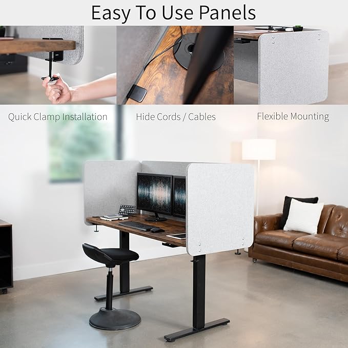 VIVO Clamp-on Privacy Panels 60 x 24 inch (x1), 24 x 24 inch (x2), Sound Absorbing Cubicle Desk Dividers, 3 Acoustic Partitions, Gray, PP-3-V108G