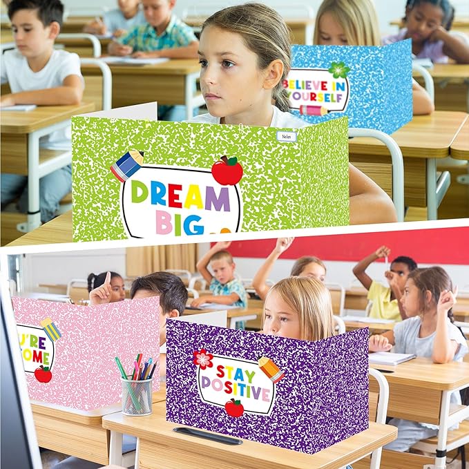 Cinrobiye 24 Pcs Inspirational Privacy Folders Standard for Students Cardboard Shields Test Privacy Boards Motivational Words Desk Dividers Shield for Classroom School Study Supplies (Colorful)