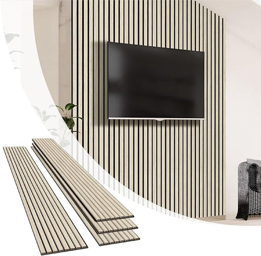 Olanglab Wood Slat Wall Panels 4 Pack, Wooden Acoustic Wall Panels, 94.5"x12.6" Each 3D Wall Panels for Interior Wall Decor (Light Oak-Extendo Trio)