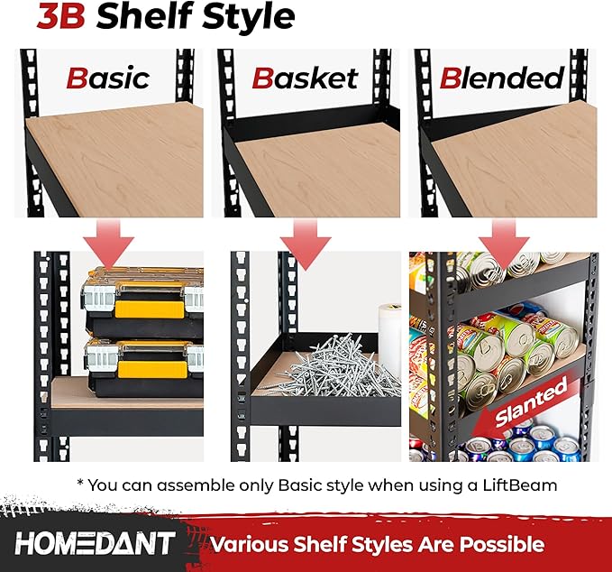 HOMEDANT 5 Tier Storage Shelves Adjustable Laminated Boltless Garage Metal Shelving Unit Heavy Duty Utility Rack Shelf Warehouse Pantry Closet Kitchen (2, (XL Deep) 48.1" W, Black)