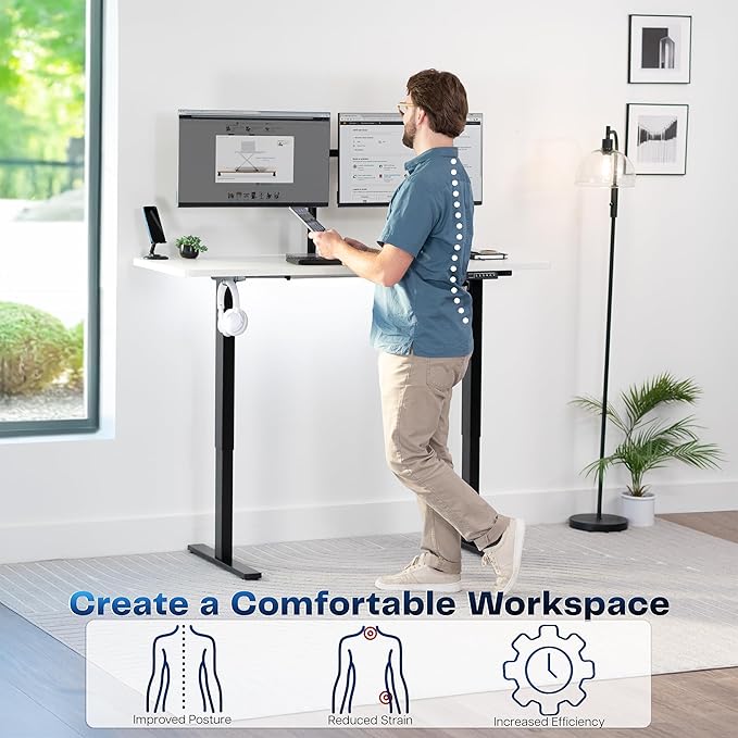 VIVO Electric 60 x 24 in Standing Desk, Memory Height Adjustment, 1B Series, Holds 220 lbs, One-Piece White Top, Black Frame, DESK-KIT-1B6W