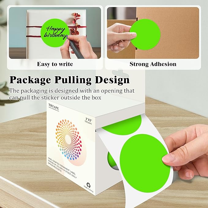 3 Inch Round Colored Dot Stickers, 2000 PCS, 4 Rolls in Dispenser Box - Light Green Circle Color Coding Labels Dot Labels for Office, Home, Inventory Organizing