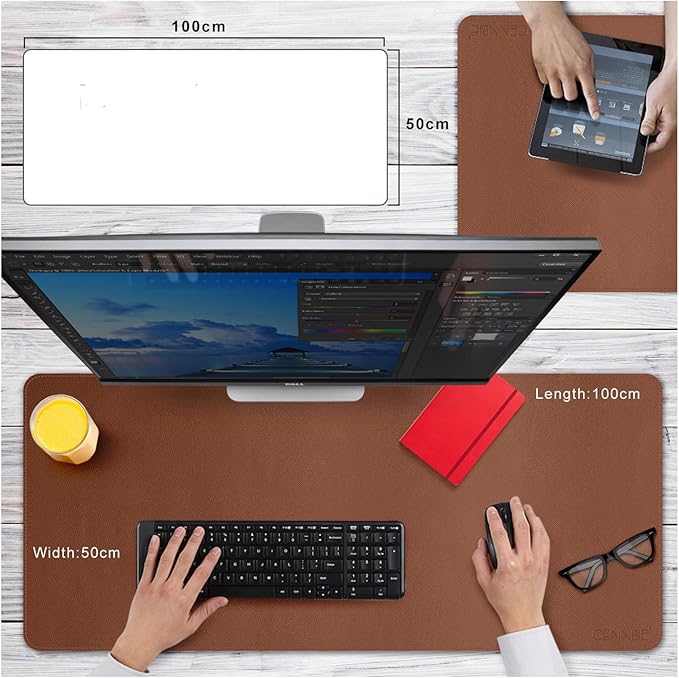 CENNBIE Leather Desk Mat 39.3"x19.6", Extra Large Desk pad,Large Office Writing Desk Computer Leather Mat Mousepad,Waterproof (Brown)