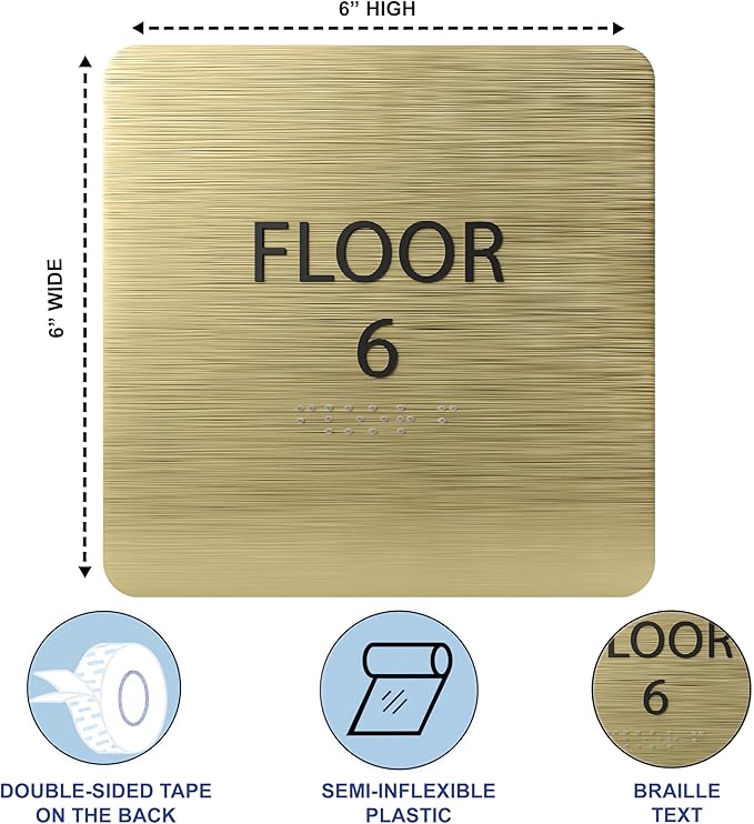 Grey w/White ADA Floor 6 Sign with Braille – Made from Durable Acrylic and Ready to Mount