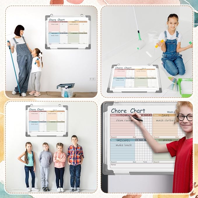 Lincia Magnetic Dry Erase Chore Chart Board for Multi-Person Households 24"x18" Double Side Family 2 in 1 Combo Chore Board for Wall Aluminum Frame 8 Markers 1 Eraser(Double Style)
