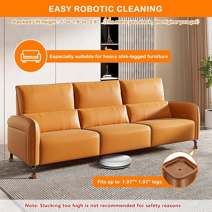 shouwuhho 32 Pack Furniture Risers Adjustable Bed Risers Heavy Duty Lifts Height 1", Square Stackable Bed Risers 1, 2 or 3 Inch for Desk Leg Table Couch Sofa Chair Bed Frame Legs Dorm, Brown