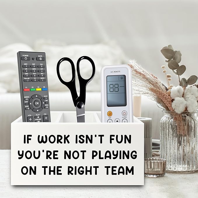 XPH Inspirational Pen Pencil Holder Organizer for Desk, Inspirational Gifts for Women, Teamwork Team Gifts for Employees Coworkers Wooden Box Sign for Home Office Desk Tabletop Decorations