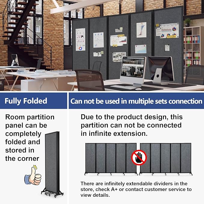 Strongbird Room Partition,Folding Privacy Divider,Office Partition Dividers,Office Dividers Wall, 10'6"W x 6'7"H,Grey