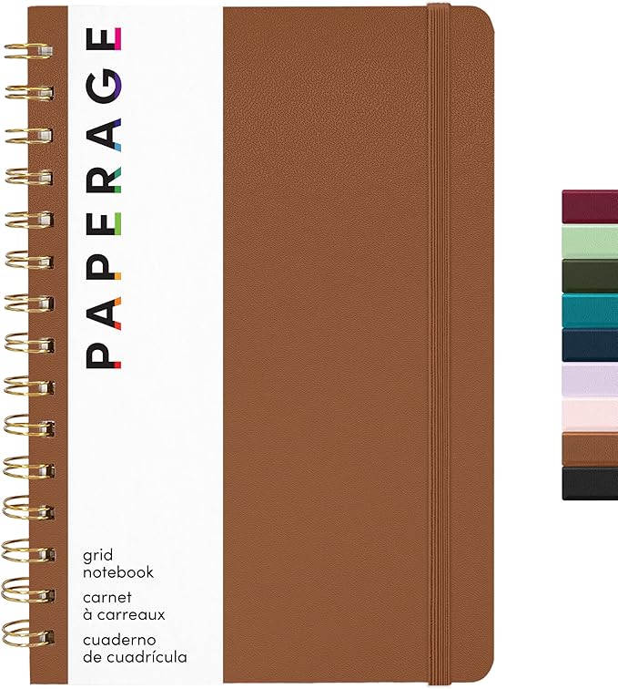 PAPERAGE Graph Paper Spiral Notebook & Journal, (Cognac), 160 Pages, Medium 5.5 inches x 8 inches - 100 GSM Thick Graphing Paper, Hardcover, Double-Wire Grid Spiral Notebook