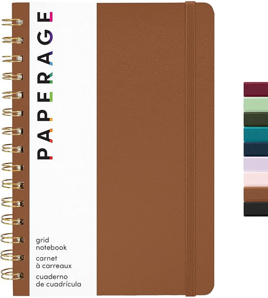 PAPERAGE Graph Paper Spiral Notebook & Journal, (Cognac), 160 Pages, Medium 5.5 inches x 8 inches - 100 GSM Thick Graphing Paper, Hardcover, Double-Wire Grid Spiral Notebook