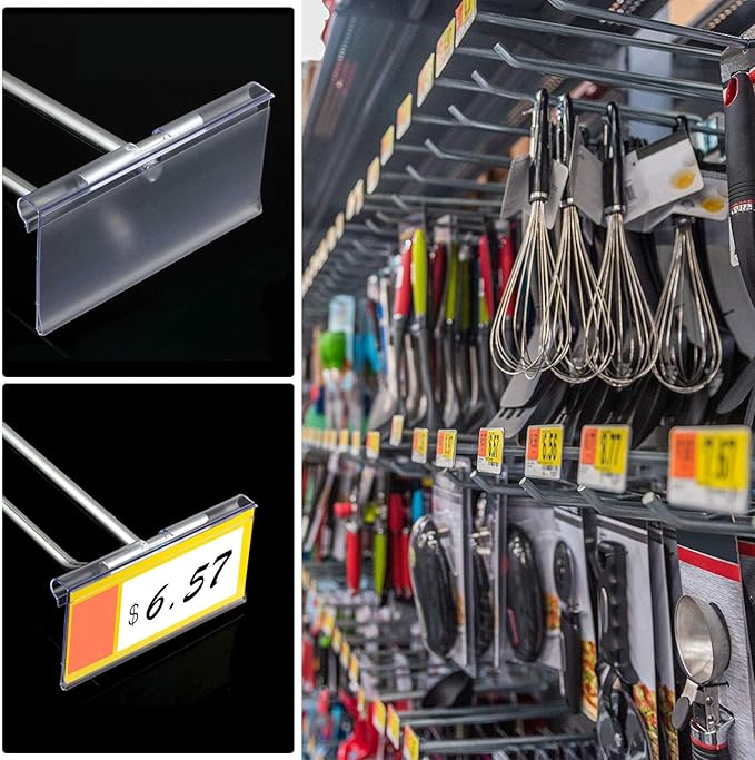 Meetory 50 Pcs Plastic Wire Shelf Label Holders, 3" x 1.65" Clear Price Tag Holder with Double Snap Lock Closure - Reusable Plastic Basket Label Holders for Market, Retail Shop, Pantry, Label Papers