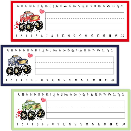Name Tags for Classroom Desks, Truck Theme Students Name Plates, Truck Bash Labels for School Students Desks, Teaching Supplies, Back to School Decor, 30 Pack (04)