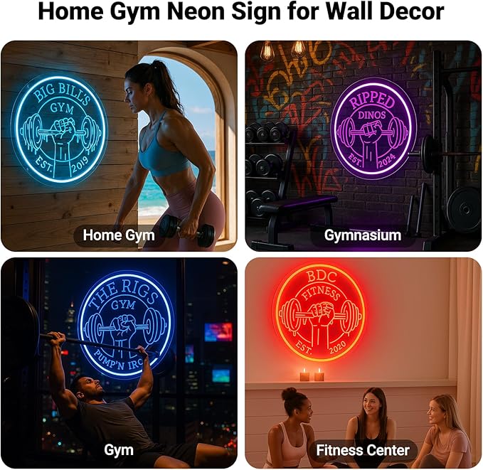 Personalized Gym Neon Sign, Large Custom Dumbbell Barbell Name LED RGB Multiple Colors Neon Light for Home Gym Workout Room, Fitness Studio, Sport Club, Man Cave Sports Equipment Stores Decoration Fitness Lover Dad Friends Gift