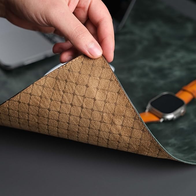 TORONATA Jersey Genuine Calfskin Leather Desk Pad, Office Desk Mat with Non-Slip Bottom, Smooth Surface for Mouse & Keyboard, Desk Protector (14.6x31.5 inches) (Dark Green)
