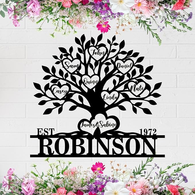 Personalized Family Tree Metal Sign Custom Last Name Sign Tree of Life Wall Art Family Name Wall Decor Custom Metal Wall Sign Anniversary Decoration Personalized Home Decor Gift Idea