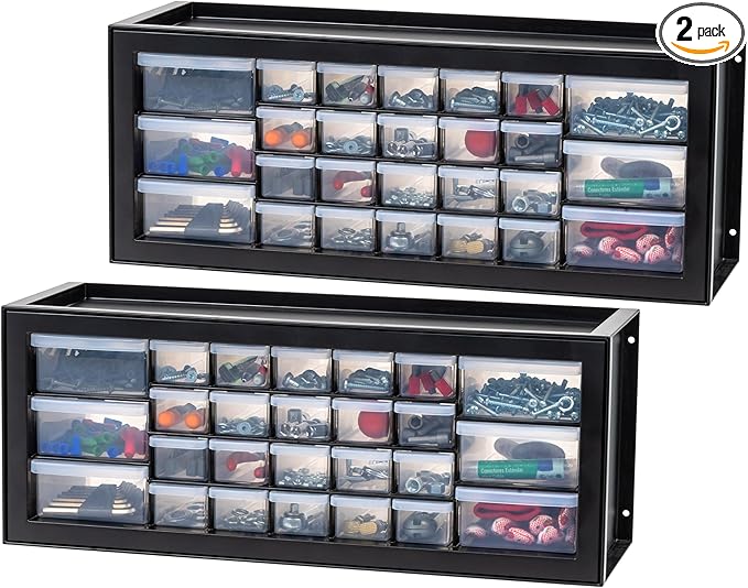 IRIS USA Plastic Storage Drawers, 26-Drawer - 2 Pack, Stackable Teacher Toolbox, Small Parts Organizer Cabinet for Sticker Crayon Bead Building Bricks, Tool Hardware Screw Garage Storage Bins, Black