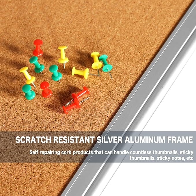 Cork Bulletin Board, Bulletin-Boards, Notes Board, Memo Board, 24x 36 inch, Silver Aluminum Frame