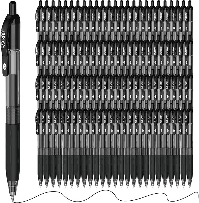 ParKoo Black Gel Pens, 100 Pack Quick Dry Retractable Medium Point 0.7mm Rollerball Gel Ink Pens Smooth Writing with Comfort Grip for Middle and High School Office Home