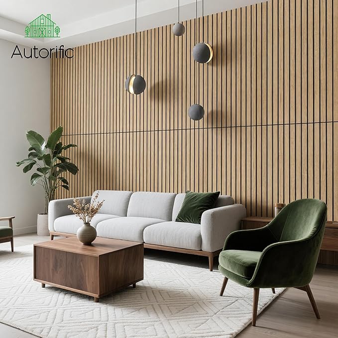 AUTORIFIC Wood Veneer Sound Panels, 10 Pack 47.2”x23.6” Wall Panels, Decorative Acoustic Panels for Walls, for Office,Home Theater,Studio,Living Room, Teak(Mitred)