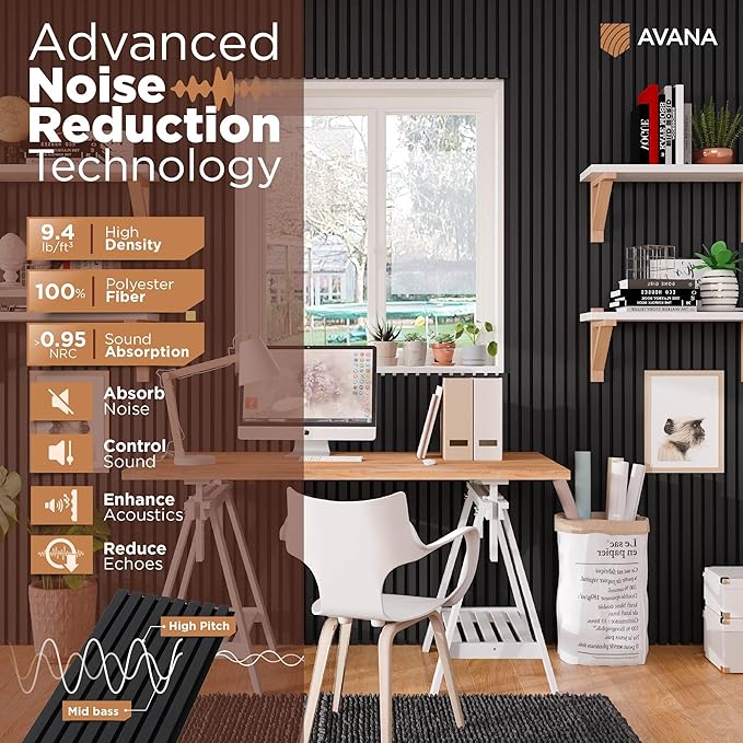 Avana Acoustic Wood Wall Panels – 47.2 X 12.6 Inch Black Oak Acoustic Panels 2 PCs – Modern Wall Panels For Interior Wall Decor For Homes, Offices, Studios – Sturdy And Durable Wood Panels For Wall