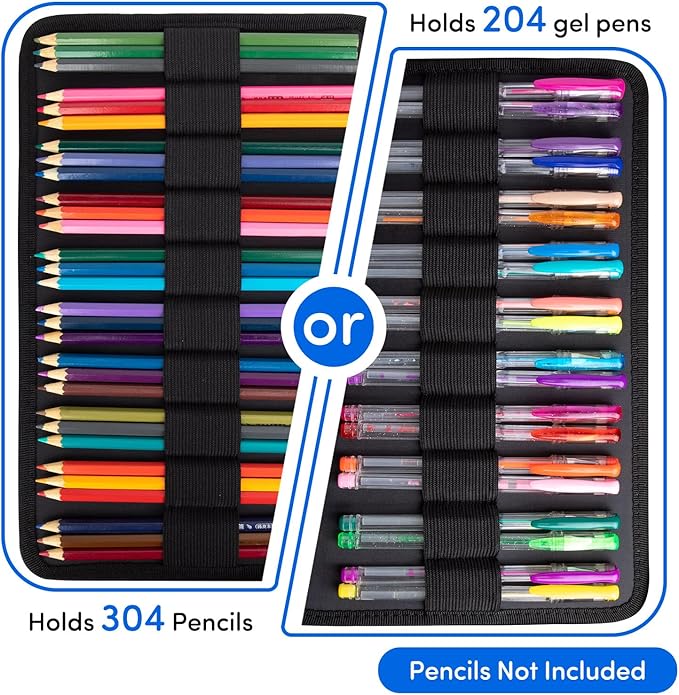 YOUSHARES 300 Slots Color Pencil Case - Pen Case Organizer with Handy Wrap & Zipper, Multilayer Holder for Prismacolor Colored Pencils & Gel Pen (Waves)