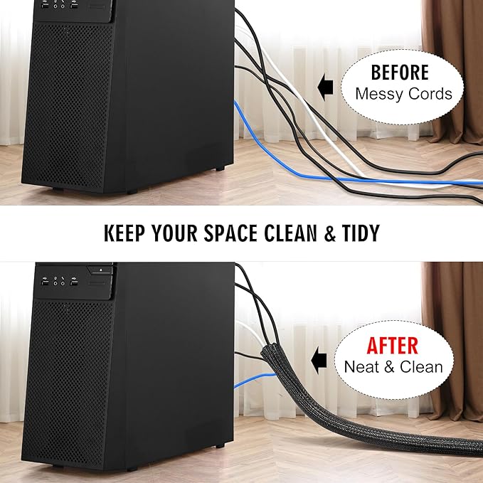 Moxita 10ft x 1 inch Cable Sleeve Split Wire Loom Tubing for Power, Audio, USB, Cord Management for TV, Computer, Protects from Pets Chewing, Black