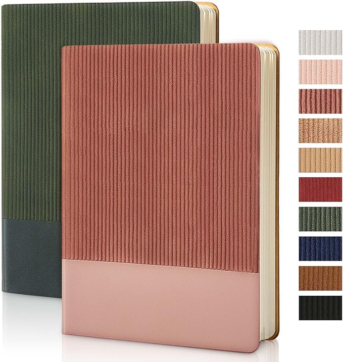 TSFPapier Lined Journal Notebook for Work College Ruled Note Book 5.79"x8.27" A5 PU Leather Daily Journaling 216 Pages for Women Men Writing Home School Supplies Business (Darkgreen/Darkpink)